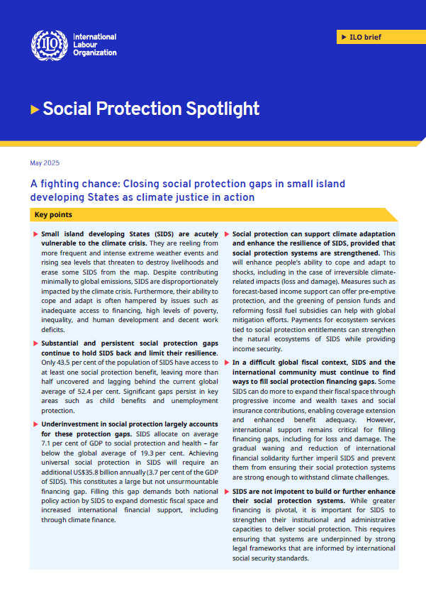 A fighting chance: Closing social protection gaps in small island developing States as climate justice in action