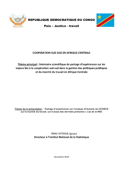 Partage d&rsquo;exp&eacute;riences sur l&rsquo;analyse d&rsquo;impacts du COVID19 sur le march&eacute; du travail, sur la base des donn&eacute;es primaires cas de la RDC