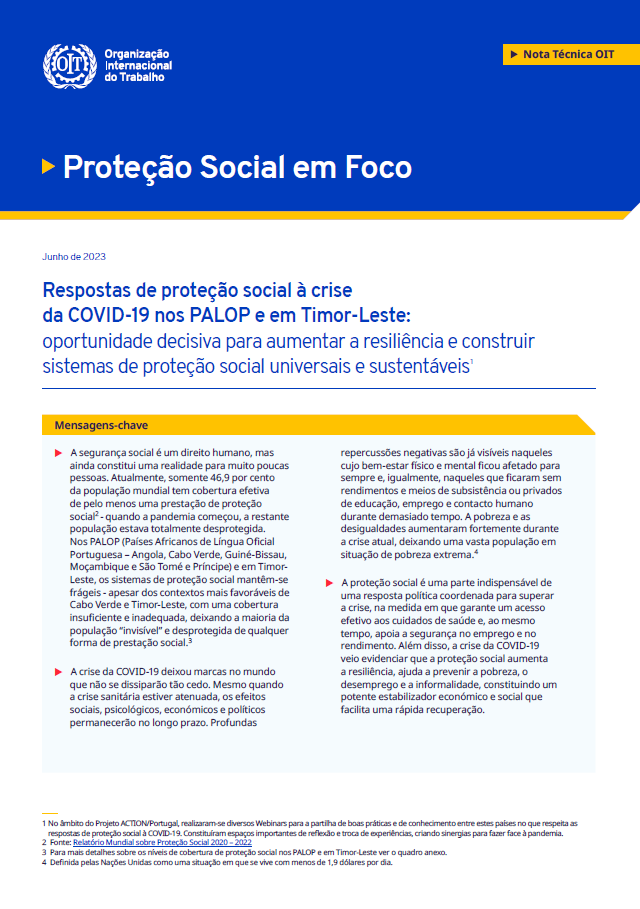 Respostas de prote&ccedil;&atilde;o social &agrave; crise da COVID-19 nos PALOP e em Timor-Leste